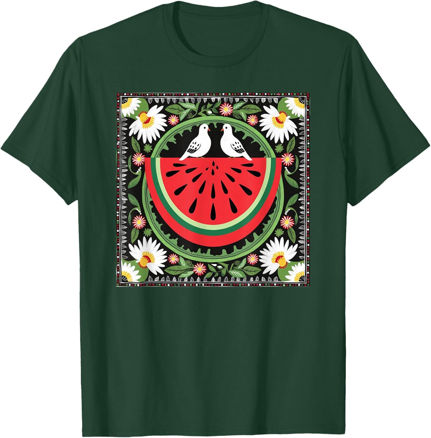 Fruits Flowers Watermelon Map Free Palestine T-Shirt - T-Shirt | Forest