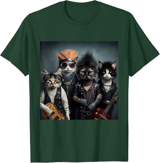 Heavymetal Headbanger Meowtal Cats Band Hard Rocks Kitties T-Shirt - T-Shirt | Forest