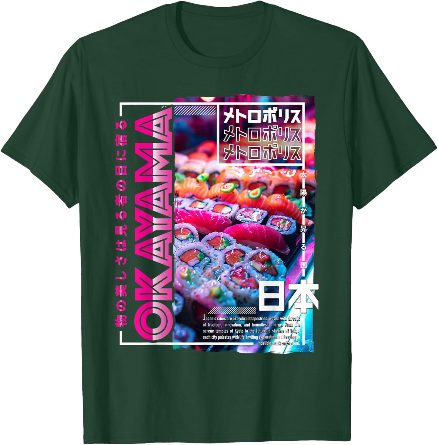 Okayama City 80s Synthwave Sushi Japan Okayama T-Shirt - T-Shirt | Forest