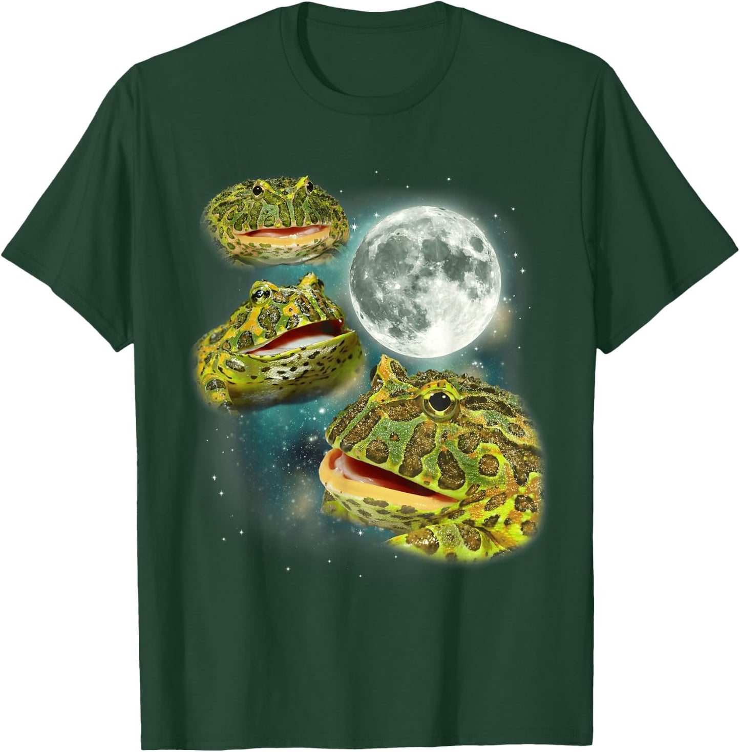 Three Frog Moon | 3 Pac Frogs Howl at The Moon Parody Meme T-Shirt - T-Shirt | Forest