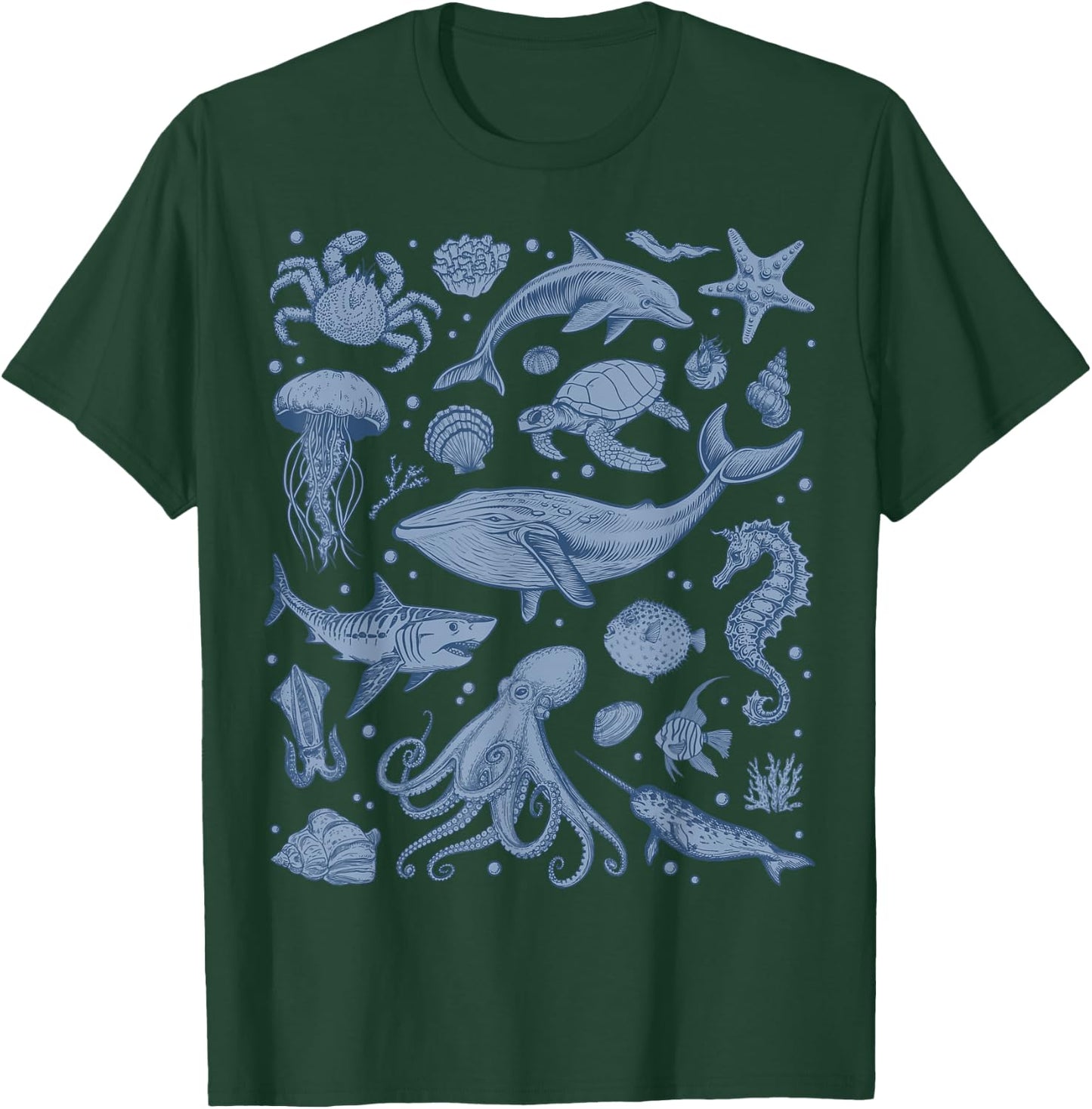 Ocean Life Sea Whale Dolphin Beach 90s Vintage Graphic T-Shirt - T-Shirt | Forest