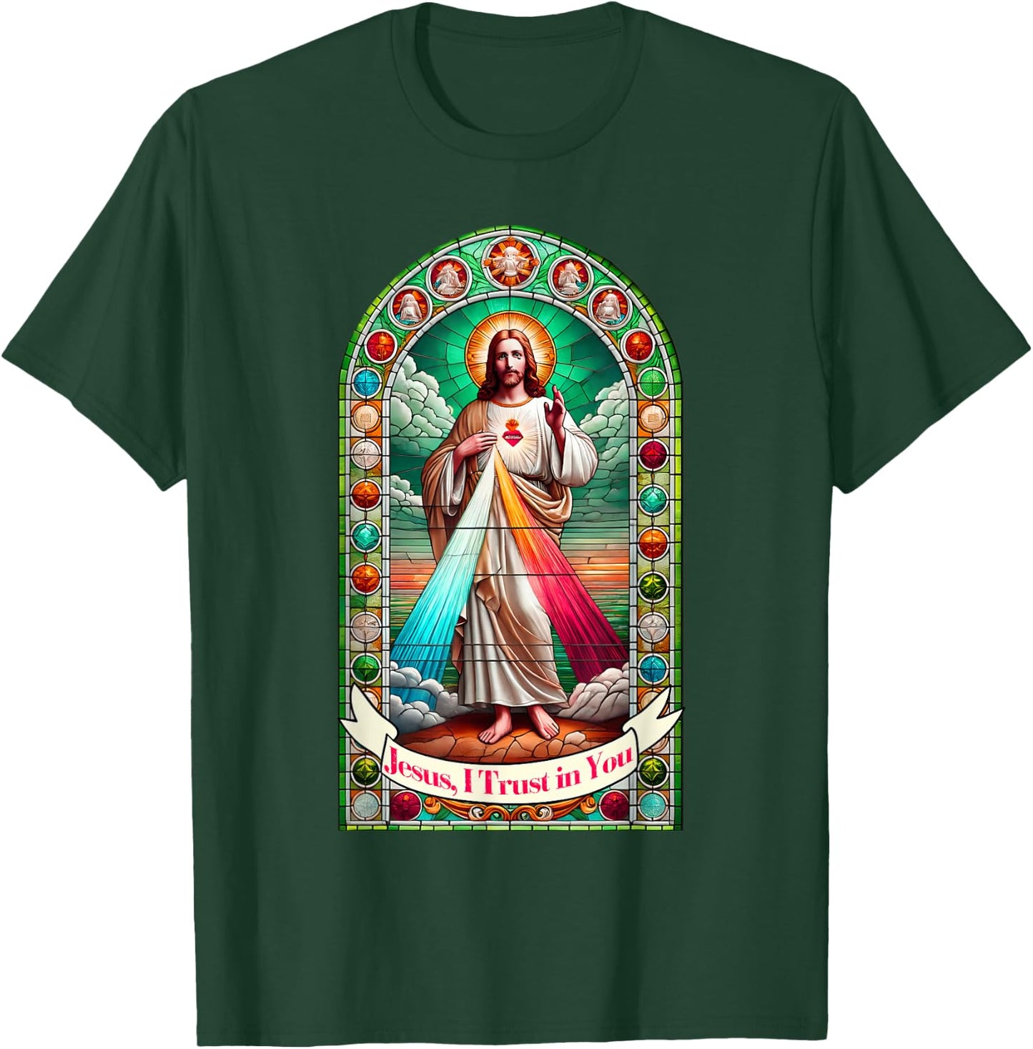 Jesus I Trust In You Faith Divine Mercy Graphic Catholic T-Shirt - T-Shirt | Forest