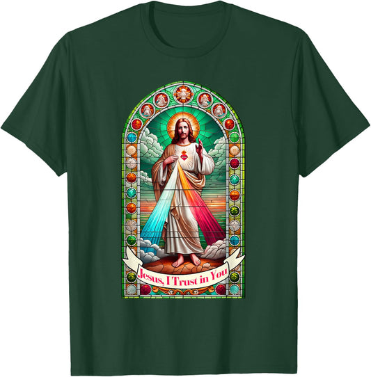 Jesus I Trust In You Faith Divine Mercy Graphic Catholic T-Shirt - T-Shirt | Forest