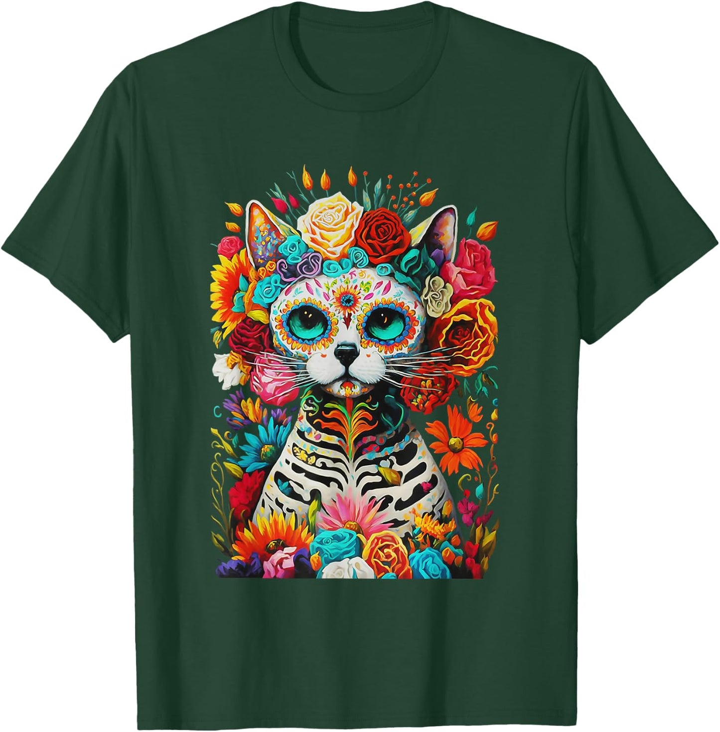 Sugar Skull Cat De Los Muertos La Catrina Day Of The Dead Women Kids T-Shirt - T-Shirt | Forest
