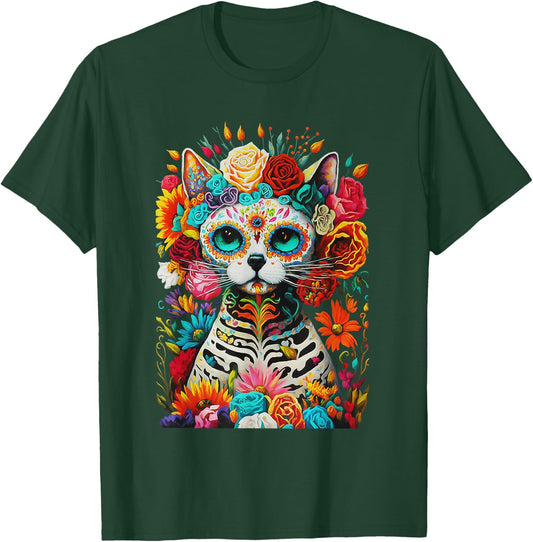 Sugar Skull Cat De Los Muertos La Catrina Day Of The Dead Women Kids T-Shirt - T-Shirt | Forest