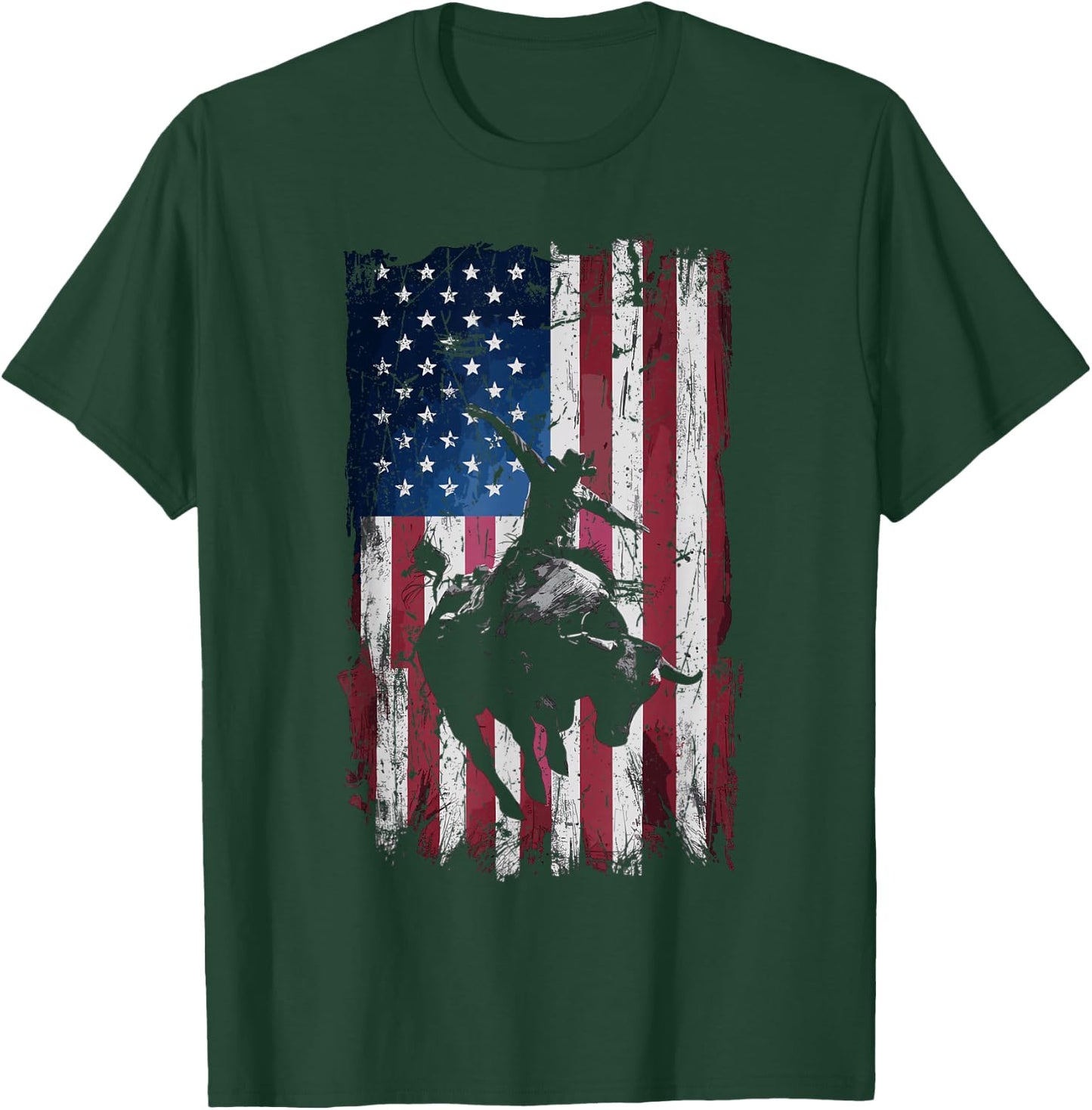 Rodeo Cowboy Western USA Flag Cowboys T-Shirt - T-Shirt | Forest