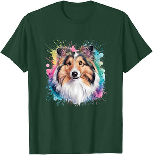 Men Woman Colorful Watercolor Shetland Sheepdog T-Shirt - T-Shirt | Forest