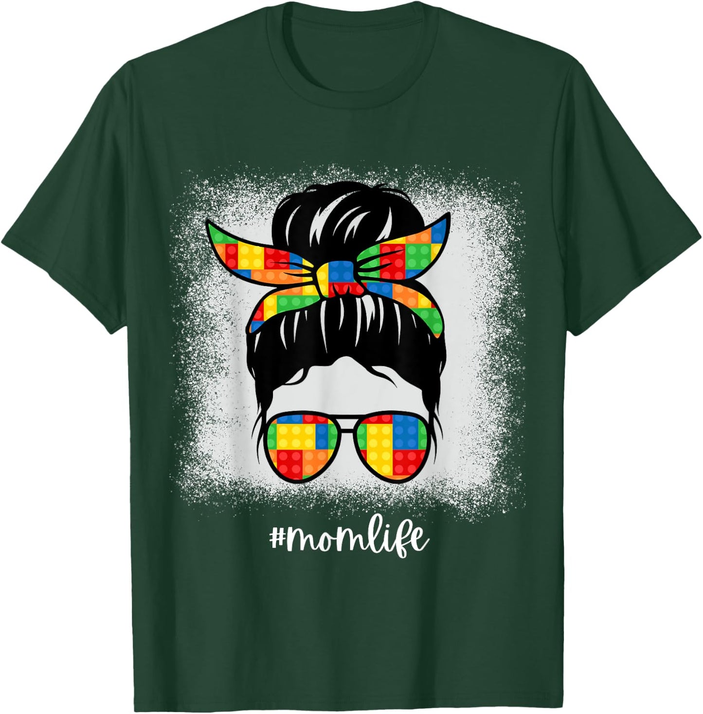 Building Bricks Mom Messy Bun Mom Life Block Builder T-Shirt - T-Shirt | Forest