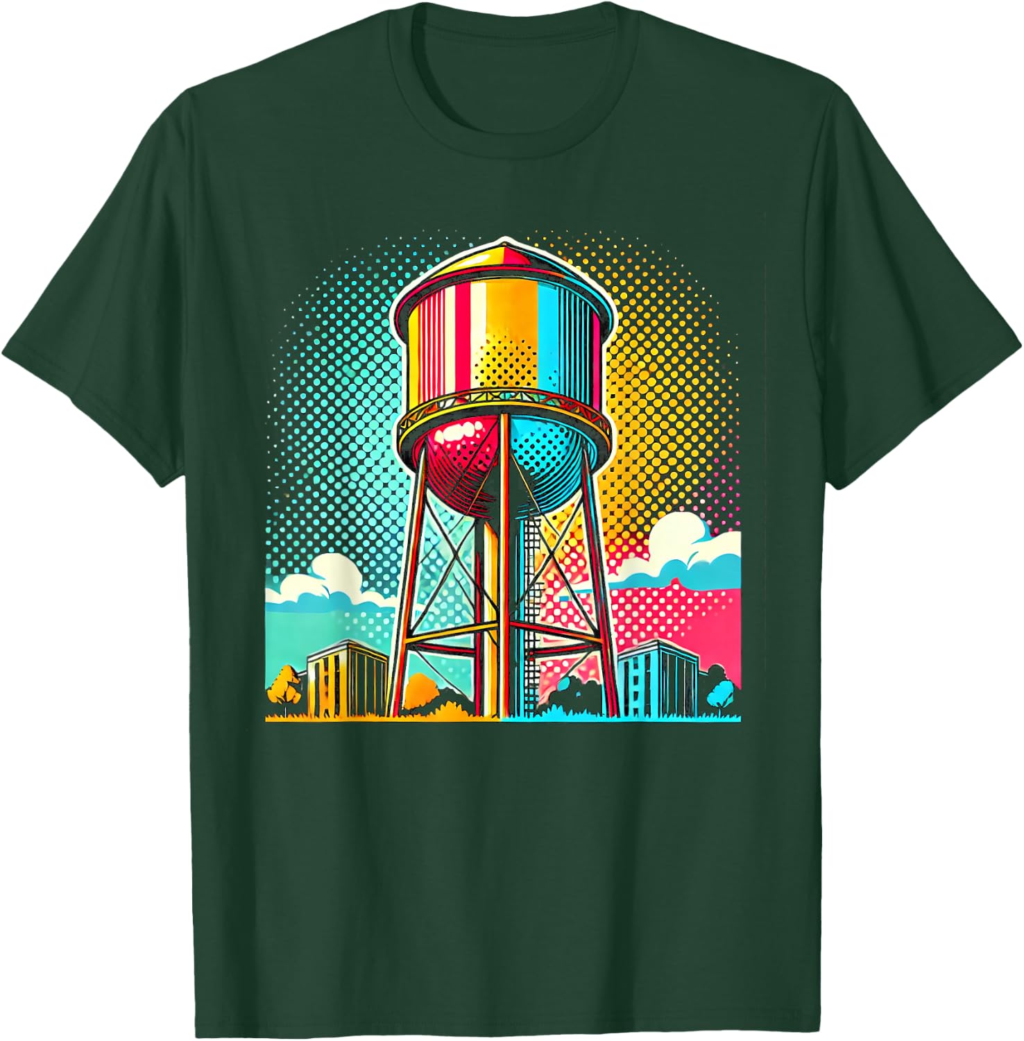 Pop Art Water Tower Colorful Urban Design T-Shirt - T-Shirt | Forest
