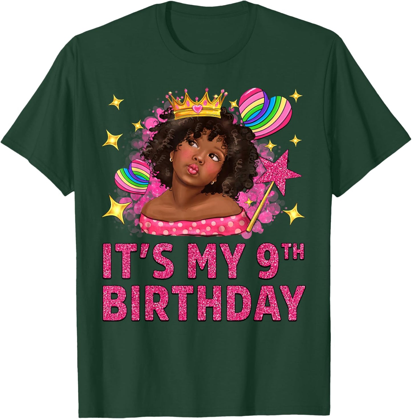 It's My 9th Birthday Black Girl African American Black Kids T-Shirt - T-Shirt | Forest