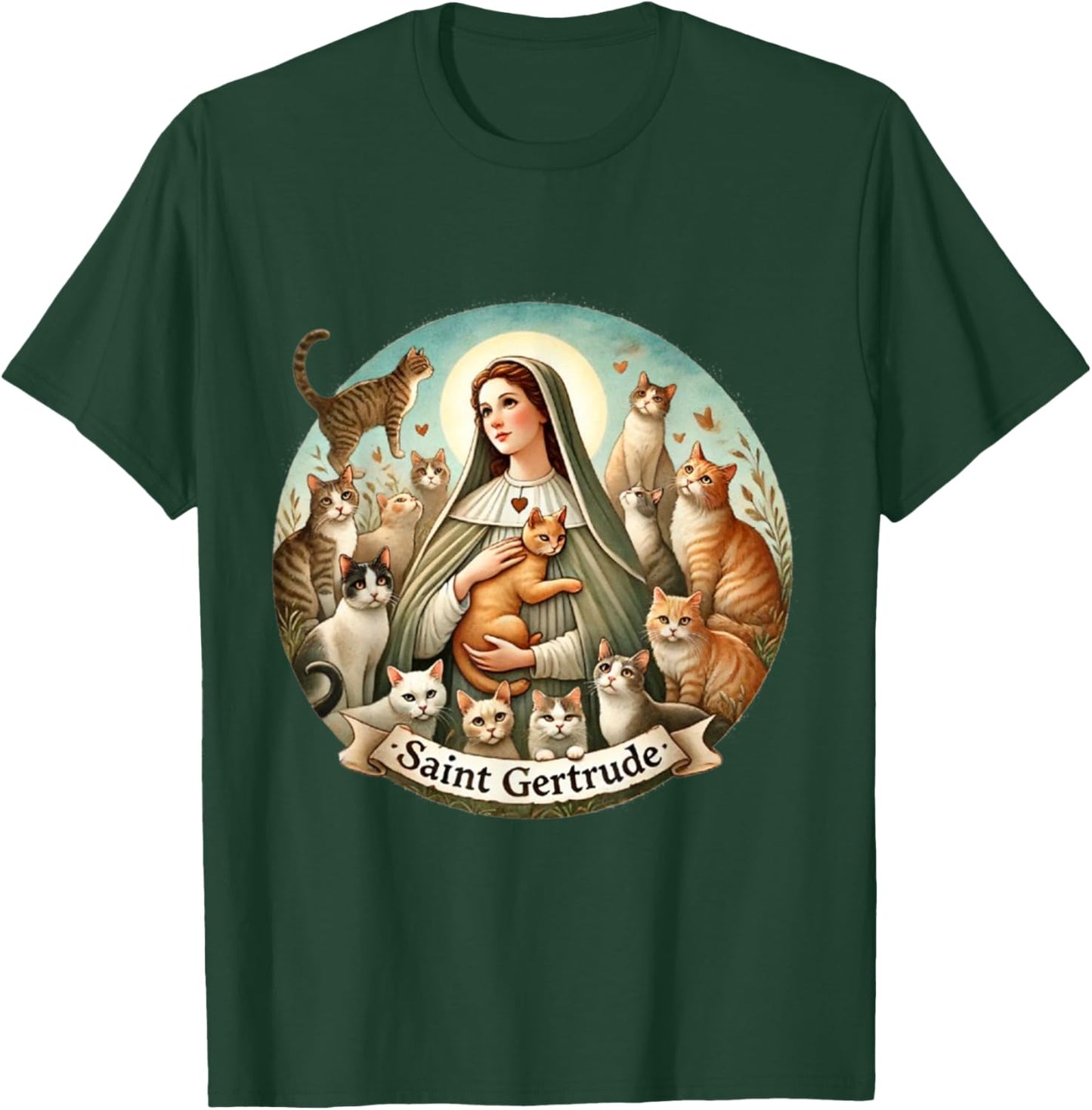 Saint Gertrude Patron of Cats Love Cats Catholic Saint Kitty T-Shirt - T-Shirt | Forest