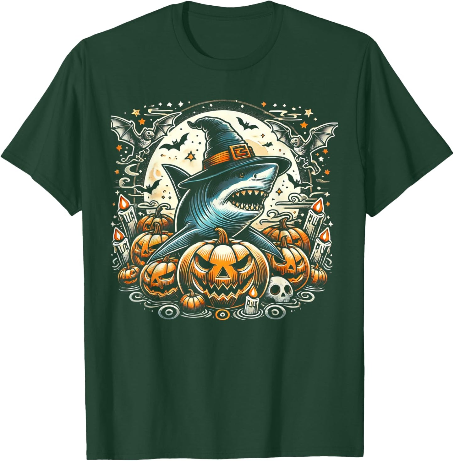 Shark Witch Halloween - Spooky Pumpkin Art T-Shirt - T-Shirt | Forest