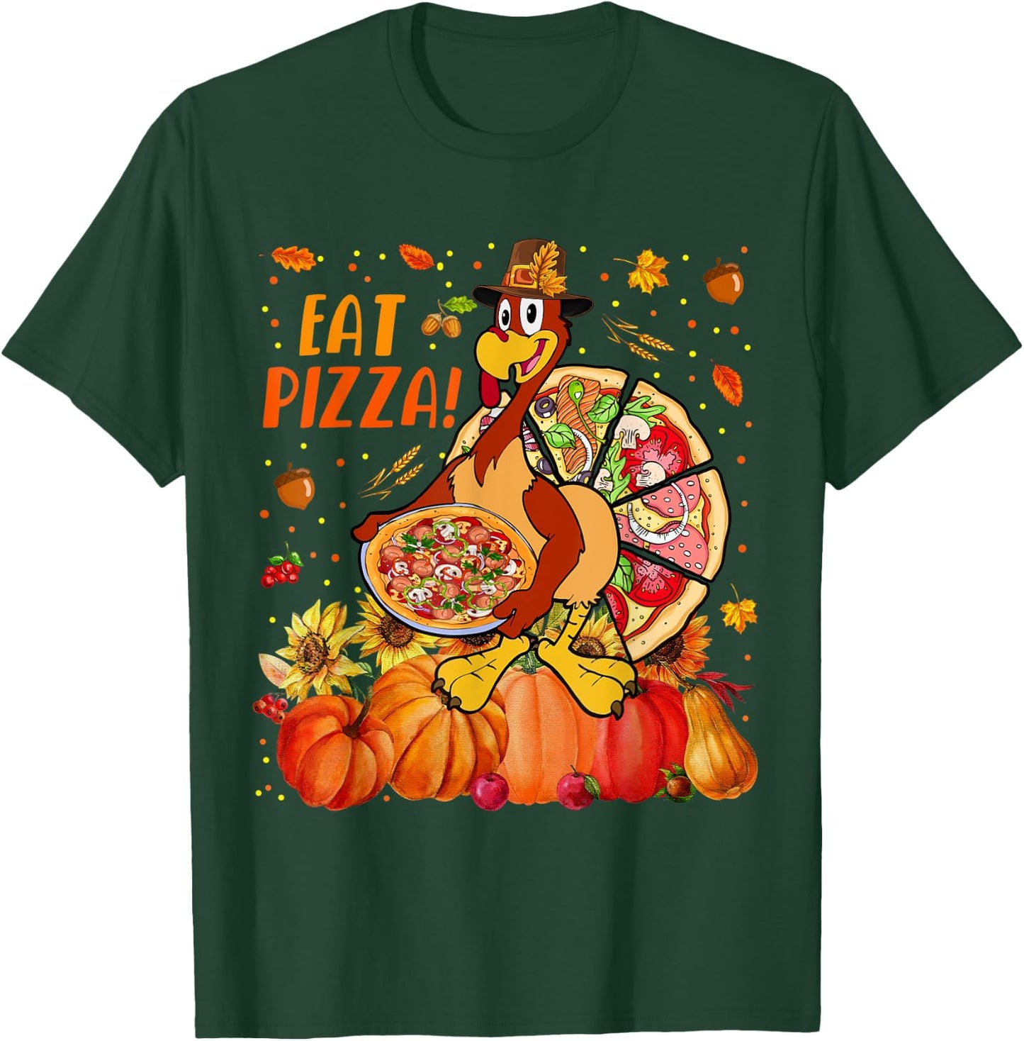 Eat Pizza Thanksgiving Save Turkey With Pizzas Fall Pumpkins T-Shirt - T-Shirt | Forest
