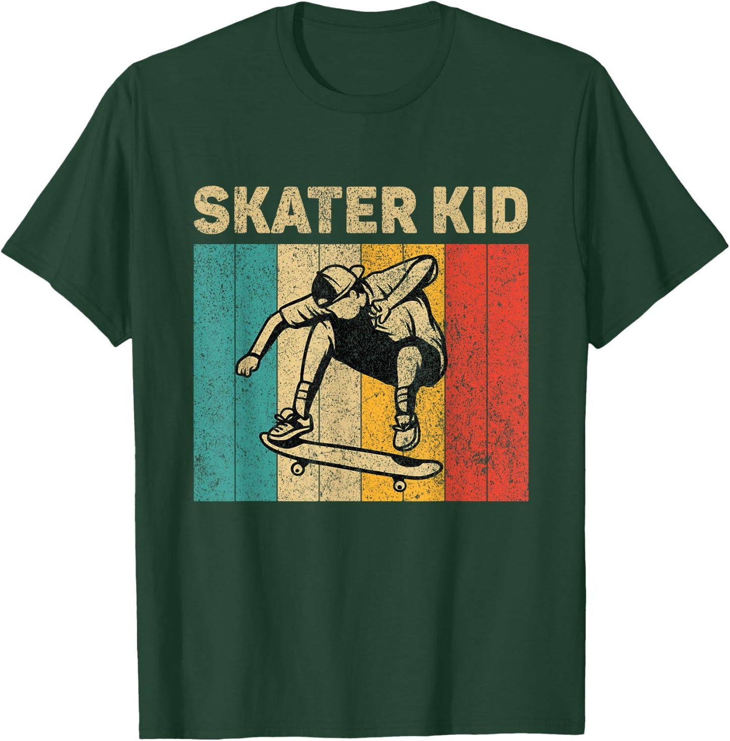Skater Kid Funny Vintage Skateboarding Girls Boys T-Shirt - T-Shirt | Forest