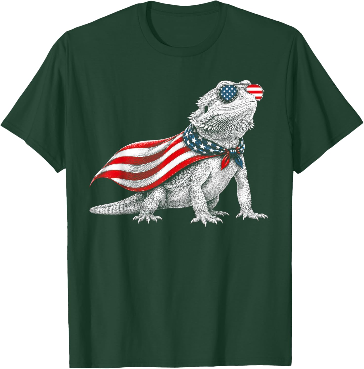 Bearded Dragon 4th of July US American Flag Patriotic T-Shirt - T-Shirt | Forest