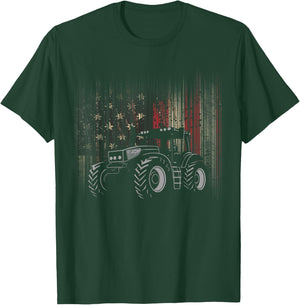 American Flag Tractor Patriotic Farmer T-Shirt - T-Shirt | Forest