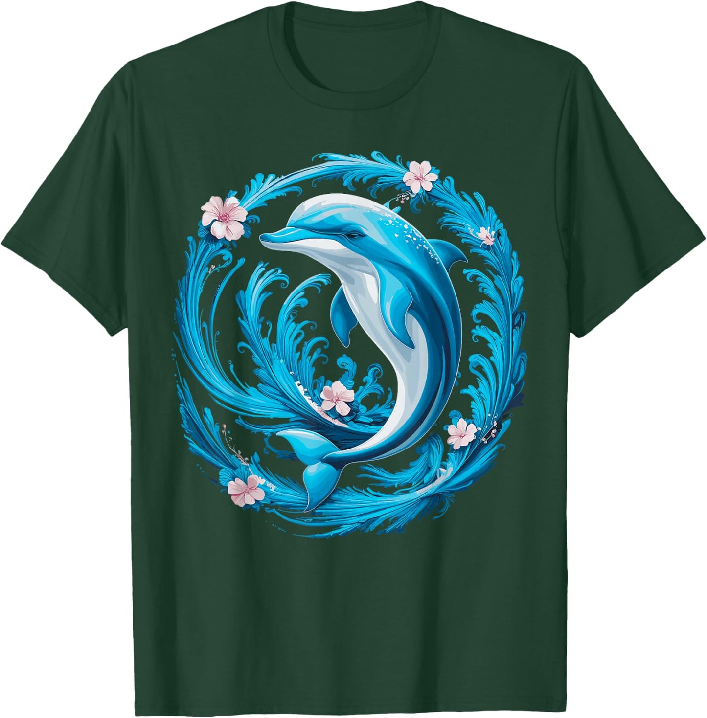 Cute Dolphin Floral T-Shirt - T-Shirt | Forest