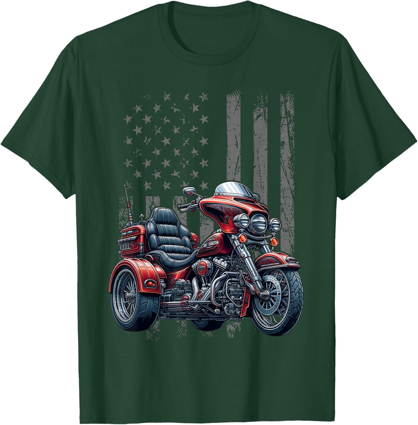 3 Wheels Motorcycle Trike Patriotic American Flag Trike T-Shirt - T-Shirt | Forest