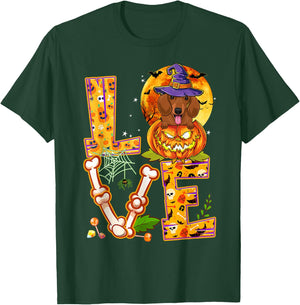Love Dachshund Witch Pumpkin Scary Halloween Dog Lovers T-Shirt - T-Shirt | Forest