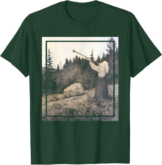 Op under Fjeldet toner en Lur - Kittelsen Black Metal Art T-Shirt - T-Shirt | Forest