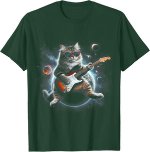 Rock Cat Playing Guitar Electric in space Funny kitty Galaxy Women Kids T-Shirt - T-Shirt | Forest