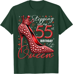 55 Year Old Gifts High Heels Stepping Into My 55th Birthday T-Shirt - T-Shirt | Forest