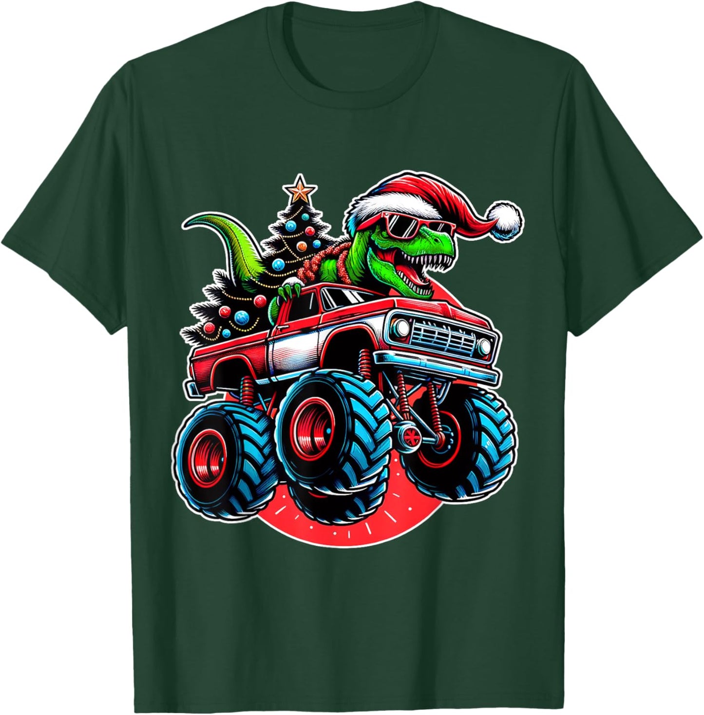 Christmas T Rex Monster Truck Boys Dinosaur Santa Xmas Funny T-Shirt - T-Shirt | Forest