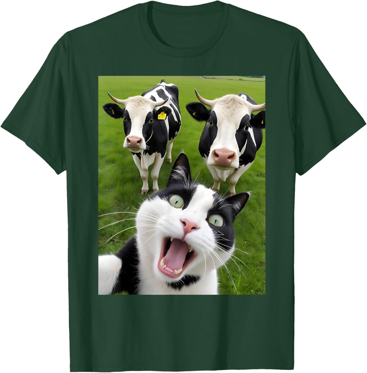 Funny Black And White Cat Cow Selfie T-Shirt - T-Shirt | Forest