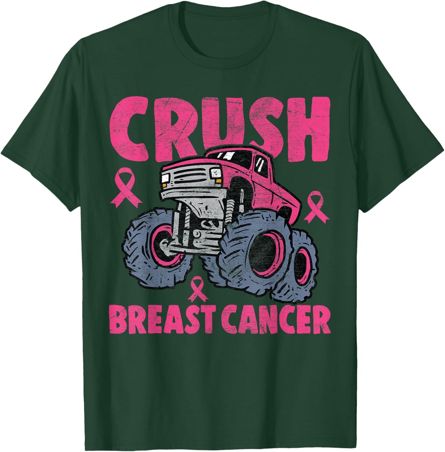 Crush Breast Cancer Awareness Monster Truck kids Boys Girls T-Shirt - T-Shirt | Forest