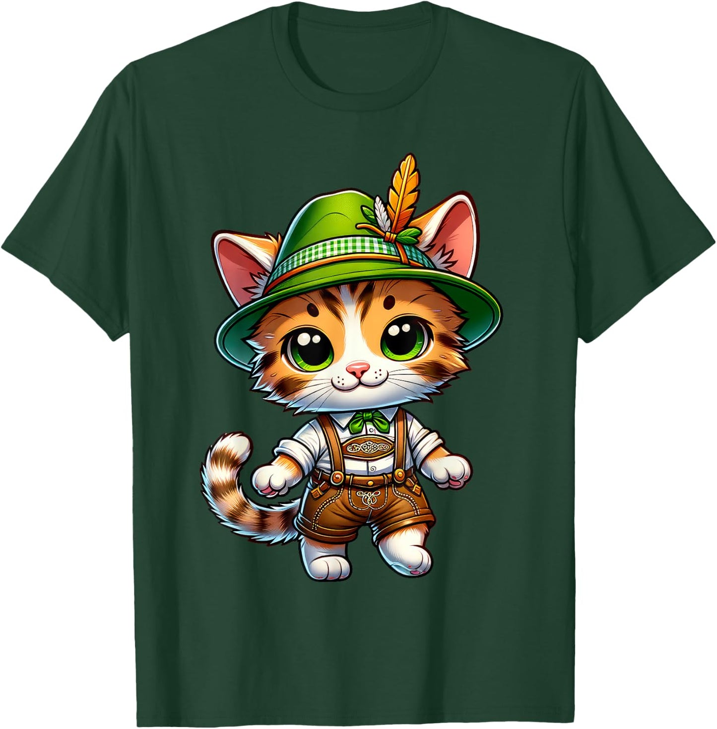 Oktoberfest Cat Funny German Bavarian Lederhosen Cat Lover T-Shirt - T-Shirt | Forest