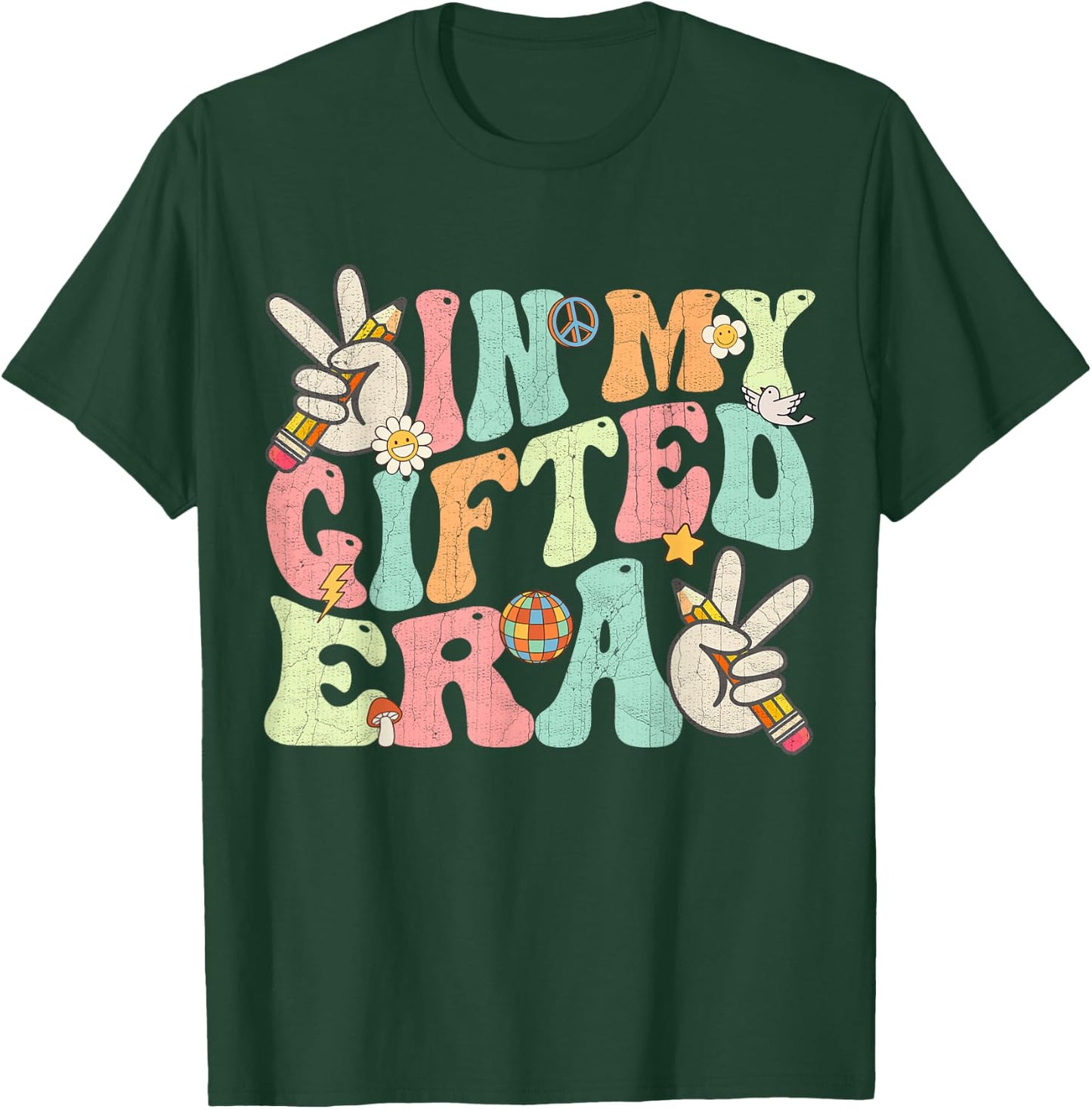 In My Gifted Era Groovy Hippie Teacher Back To School Kids T-Shirt - T-Shirt | Forest