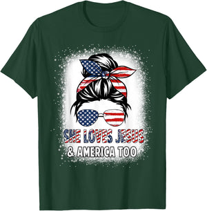 American Flag She Loves Jesus & America Too Christian Girl T-Shirt - T-Shirt | Forest