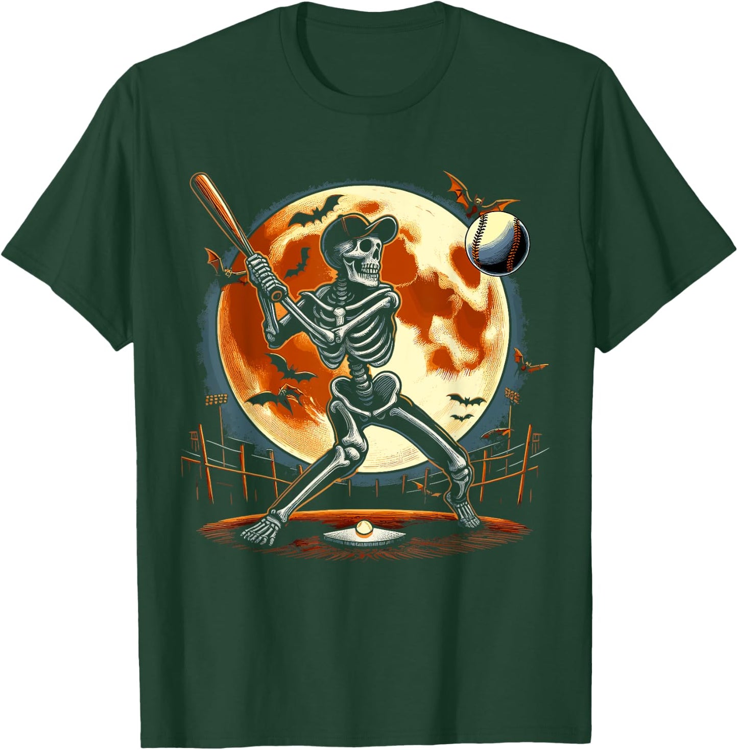 Halloween Baseball Skeleton Halloween T-Shirt - T-Shirt | Forest