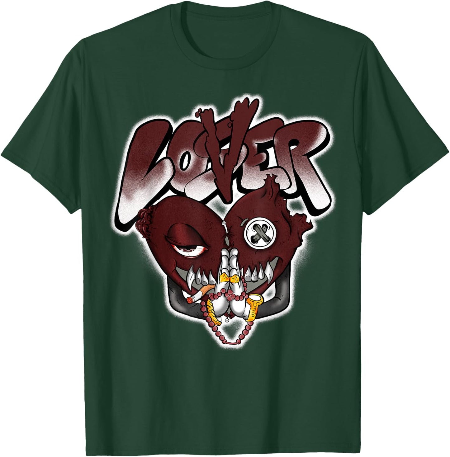 Loser Love Heart Pain Matching Graphic Red Burgundy T-Shirt - T-Shirt | Forest