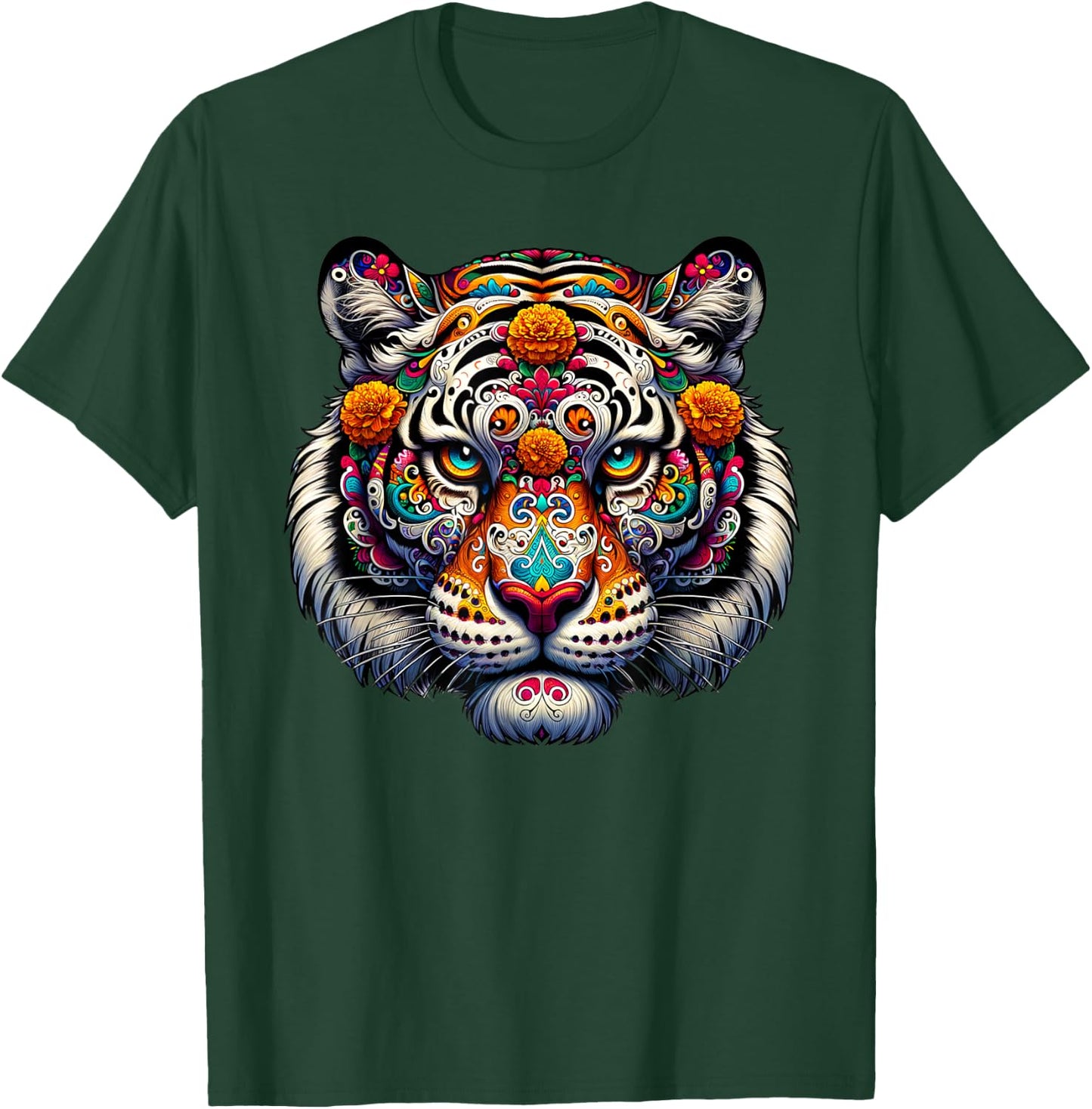 Sugar Skull Tiger Halloween Boys Women Kids T-Shirt - T-Shirt | Forest