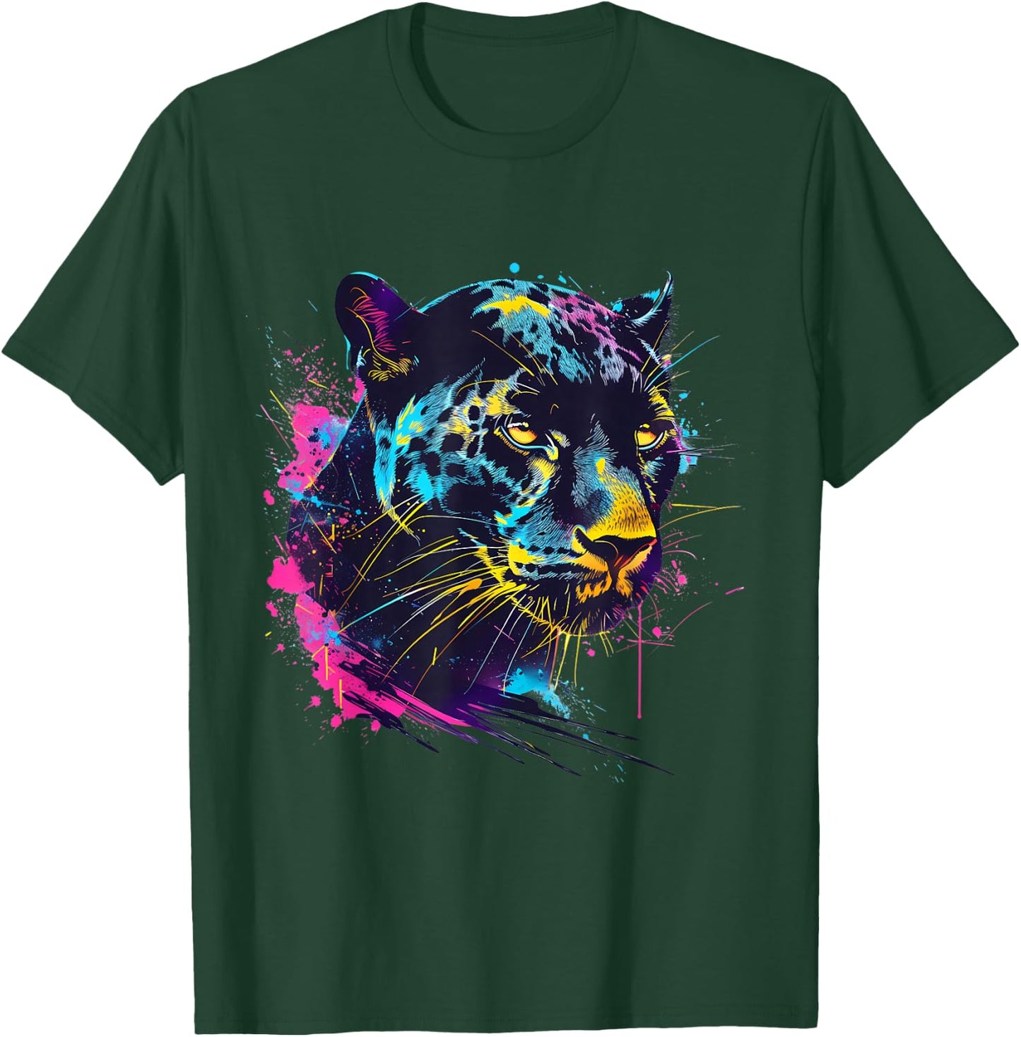 Panther Portrait Panther Lover Colourful Artwork Wildlife T-Shirt - T-Shirt | Forest