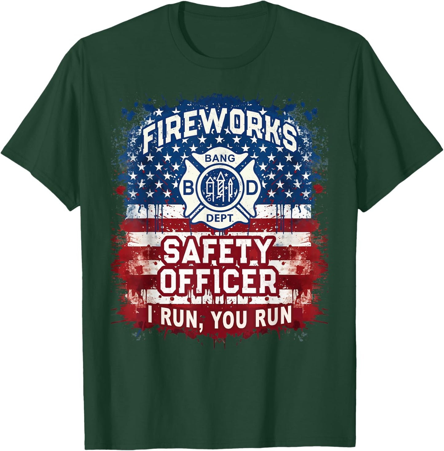 USA Flag FIREWORKS SAFETY OFFICER Director Pyro Tech Boom T-Shirt - T-Shirt | Forest