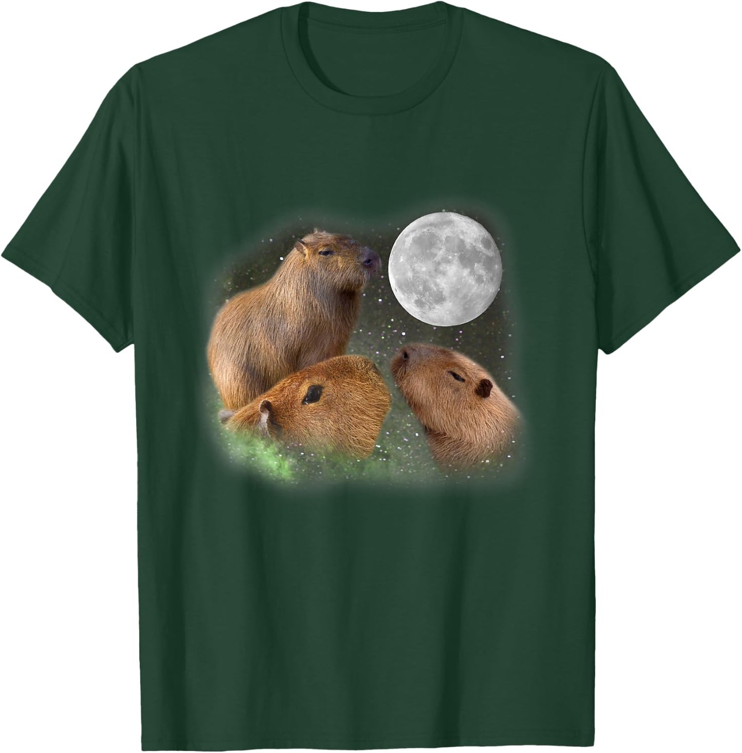 Three Moon Capybaras . Funny Cute Animal Parody T-Shirt - T-Shirt | Forest
