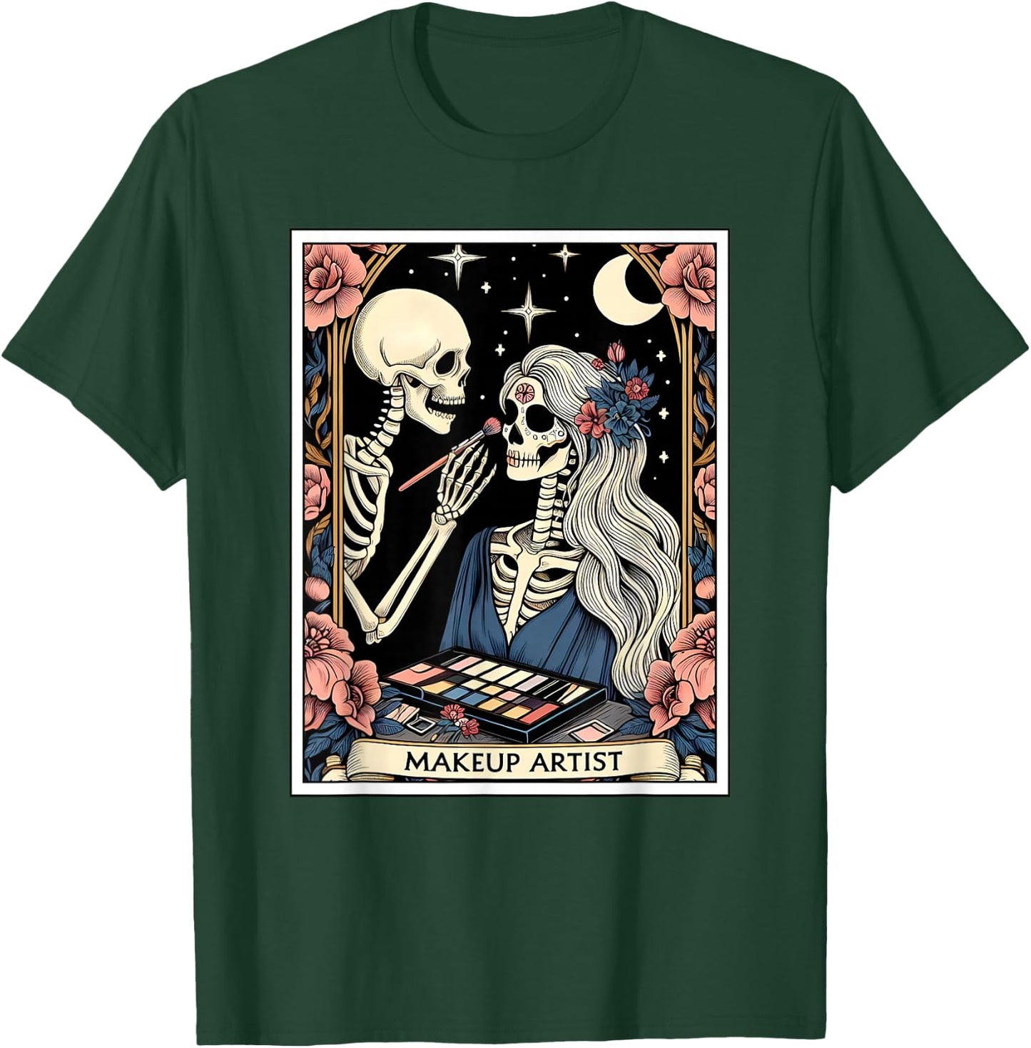 Makeup Artist Tarot Card Gothic Skeleton Moon Women T-Shirt - T-Shirt | Forest