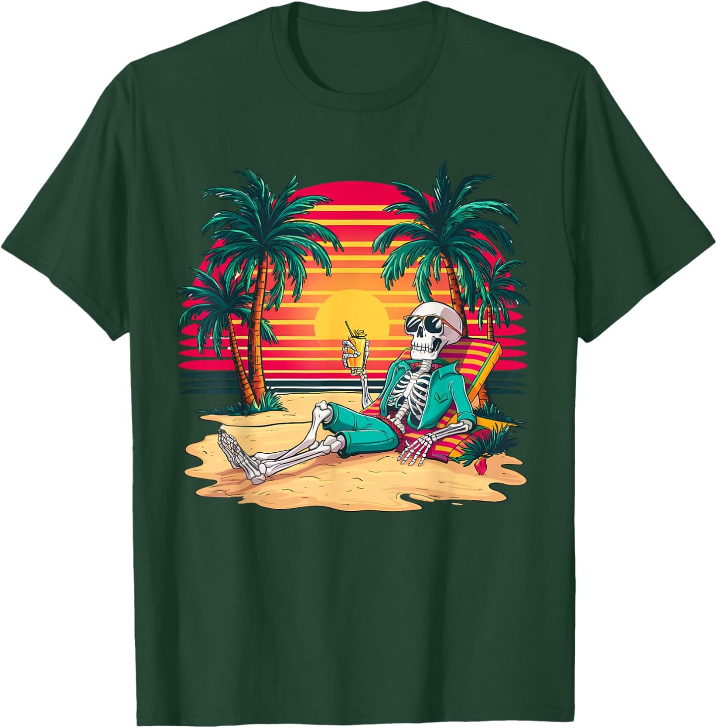 Funny Skeleton On Tropical Island Beach Retro Women Kids T-Shirt - T-Shirt | Forest
