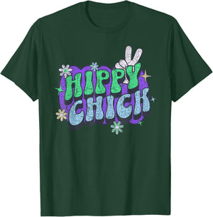 Hippy Chick, Women Girl Cute Retro Saying Hippie Floral T-Shirt - T-Shirt | Forest