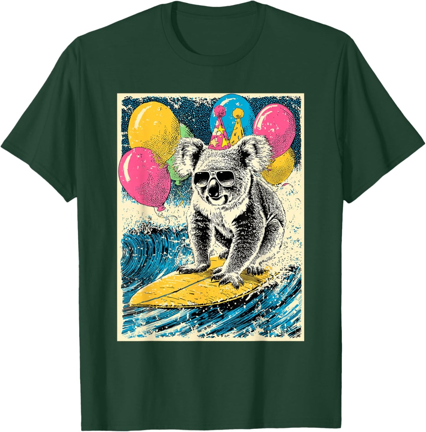 Koala Surfing Birthday Party Themed Balloons Retro Art T-Shirt - T-Shirt | Forest