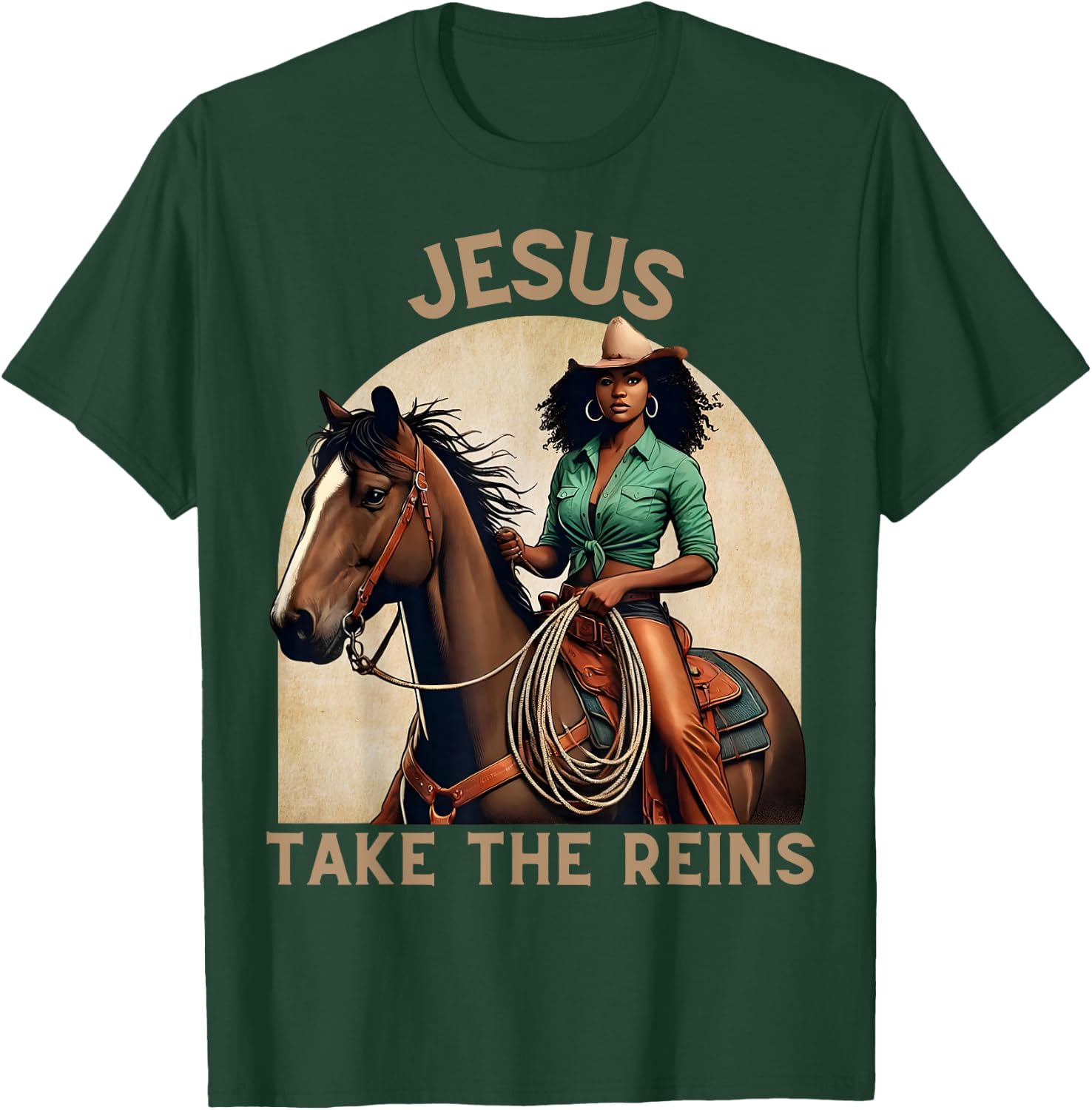 Jesus Take The Reins Christian Black Cowgirl Western Texas T-Shirt - T-Shirt | Forest