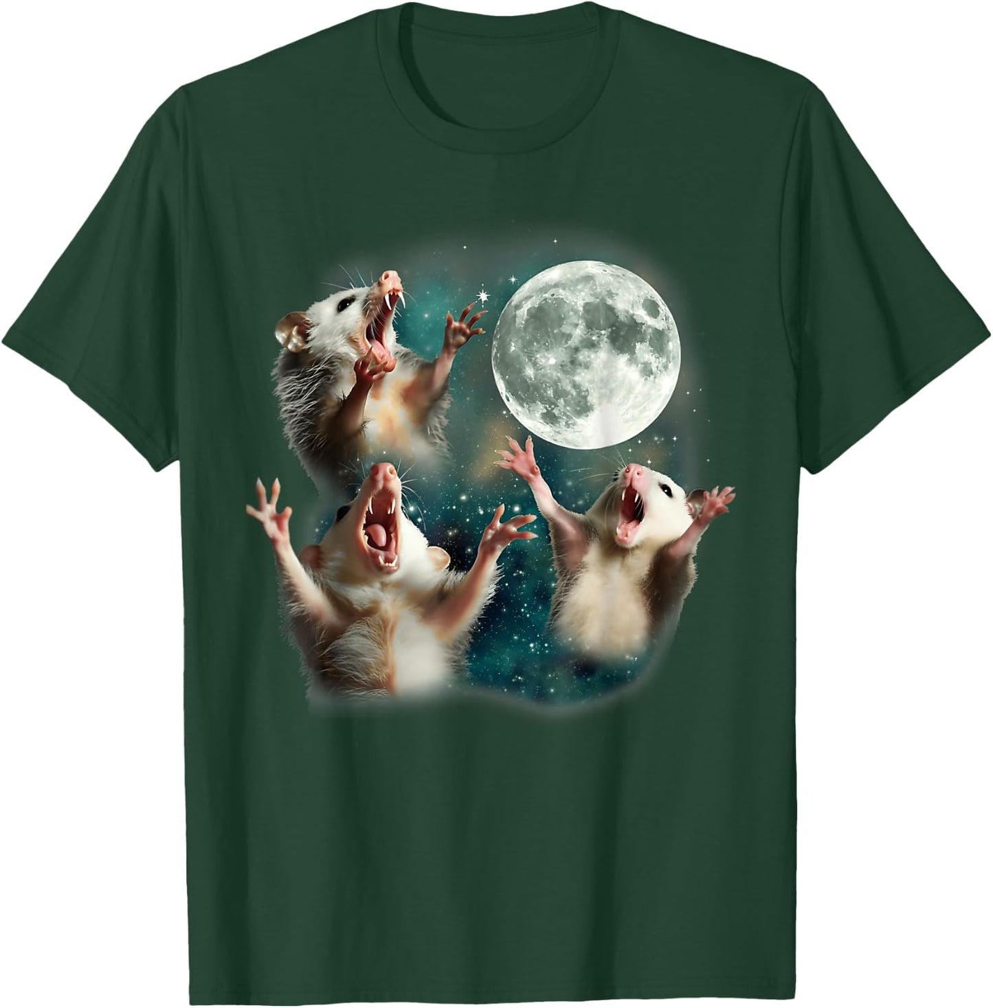 Three Possum Moon 3 Opossum Funny Weird Cursed Dank Meme T-Shirt - T-Shirt | Forest