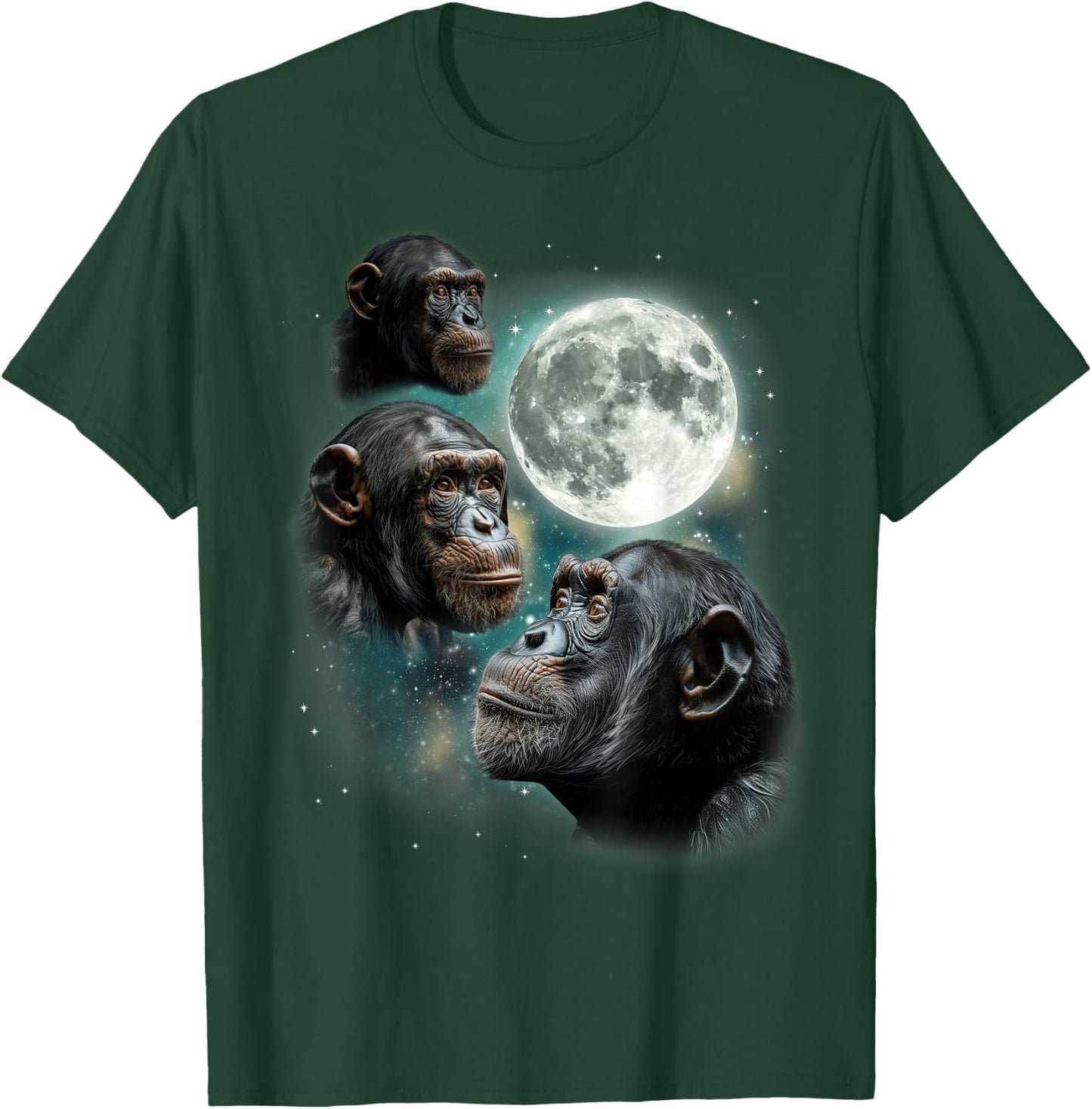 Three Chimpanzee Moon | Funny 3 Chimps Howling Parody Meme T-Shirt - T-Shirt | Forest