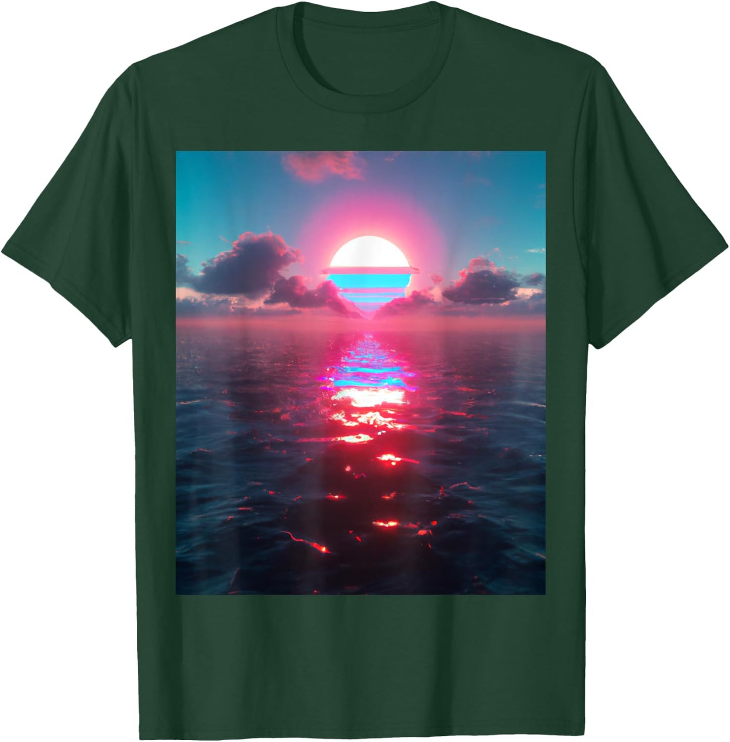 Vaporwave Aesthetic Sunset Above Reflecting Sea T-Shirt - T-Shirt | Forest