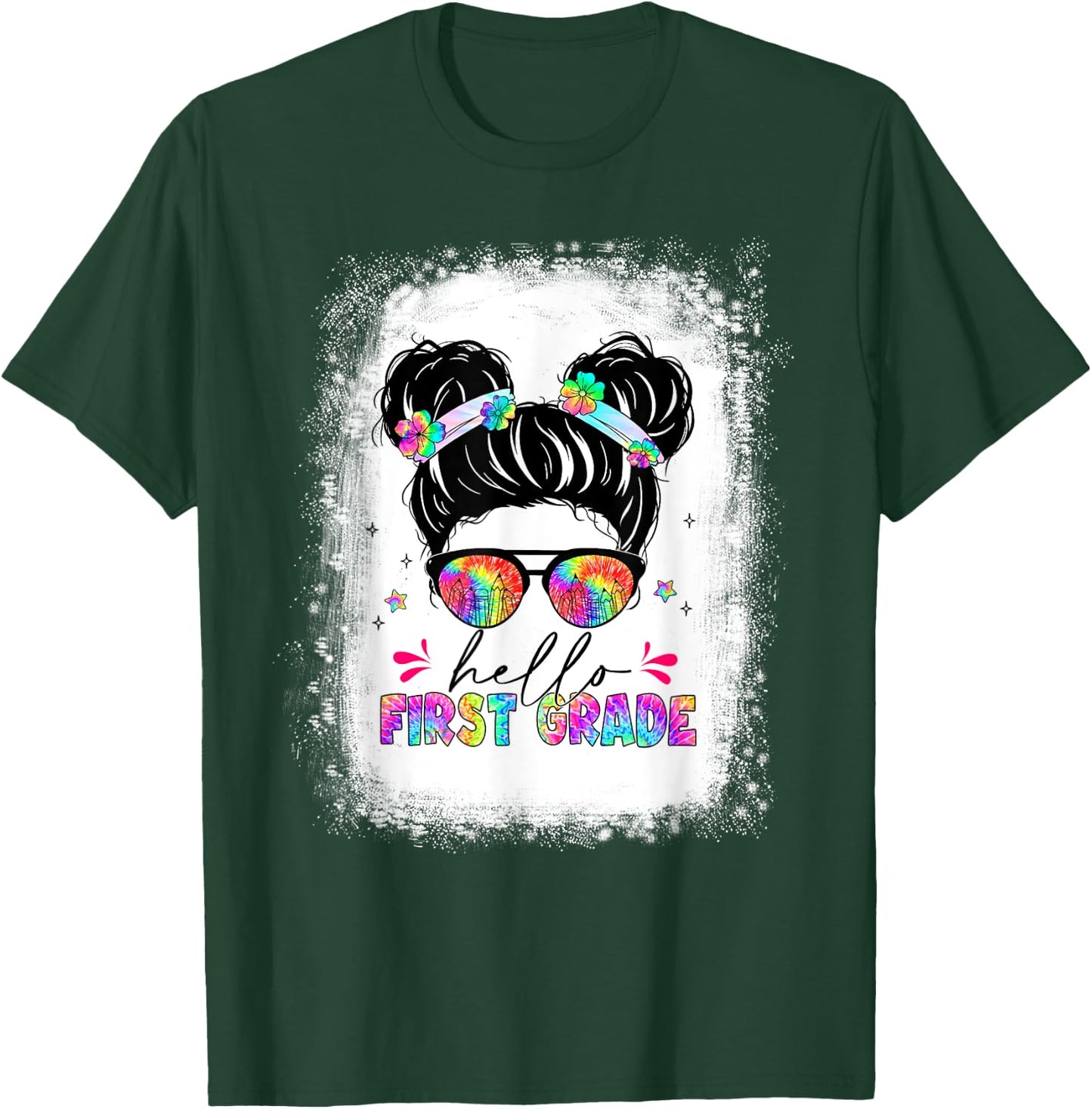 Hello First Grade shirt messy bun tie dye back to school T-Shirt - T-Shirt | Forest