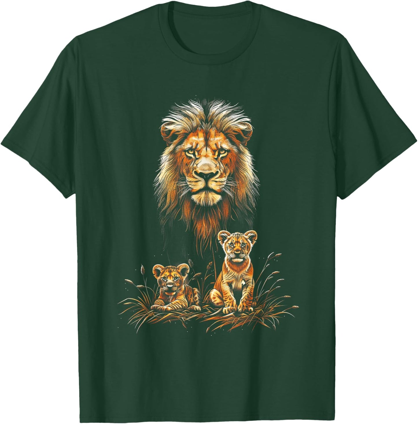Lion Father Cubs Majestically Wildlife Jungle T-Shirt - T-Shirt | Forest