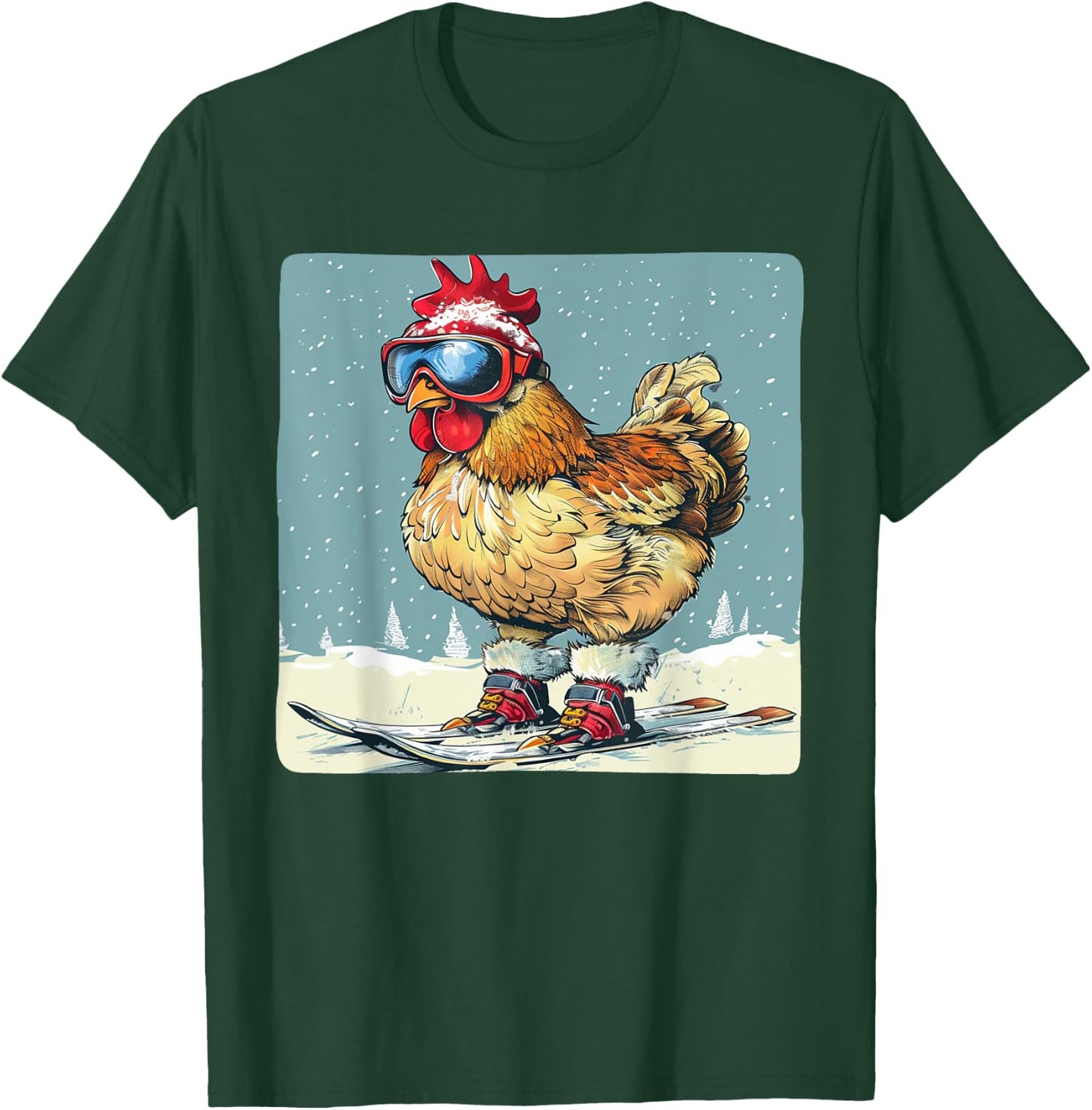 Funny Ski Chicken for Winter and Snow Holidays T-Shirt - T-Shirt | Forest