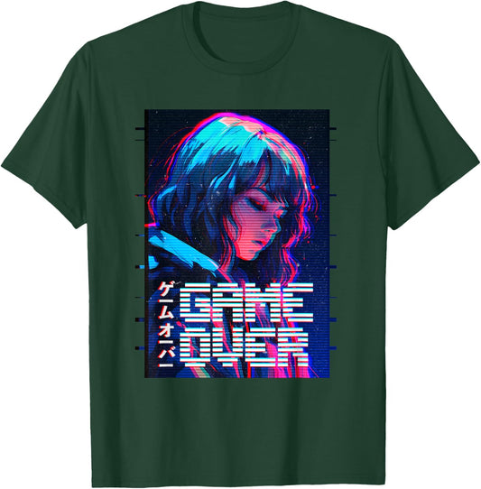 Game Over Sad Japanese Anime Girl Vaporwave Aesthetic T-Shirt - T-Shirt | Forest